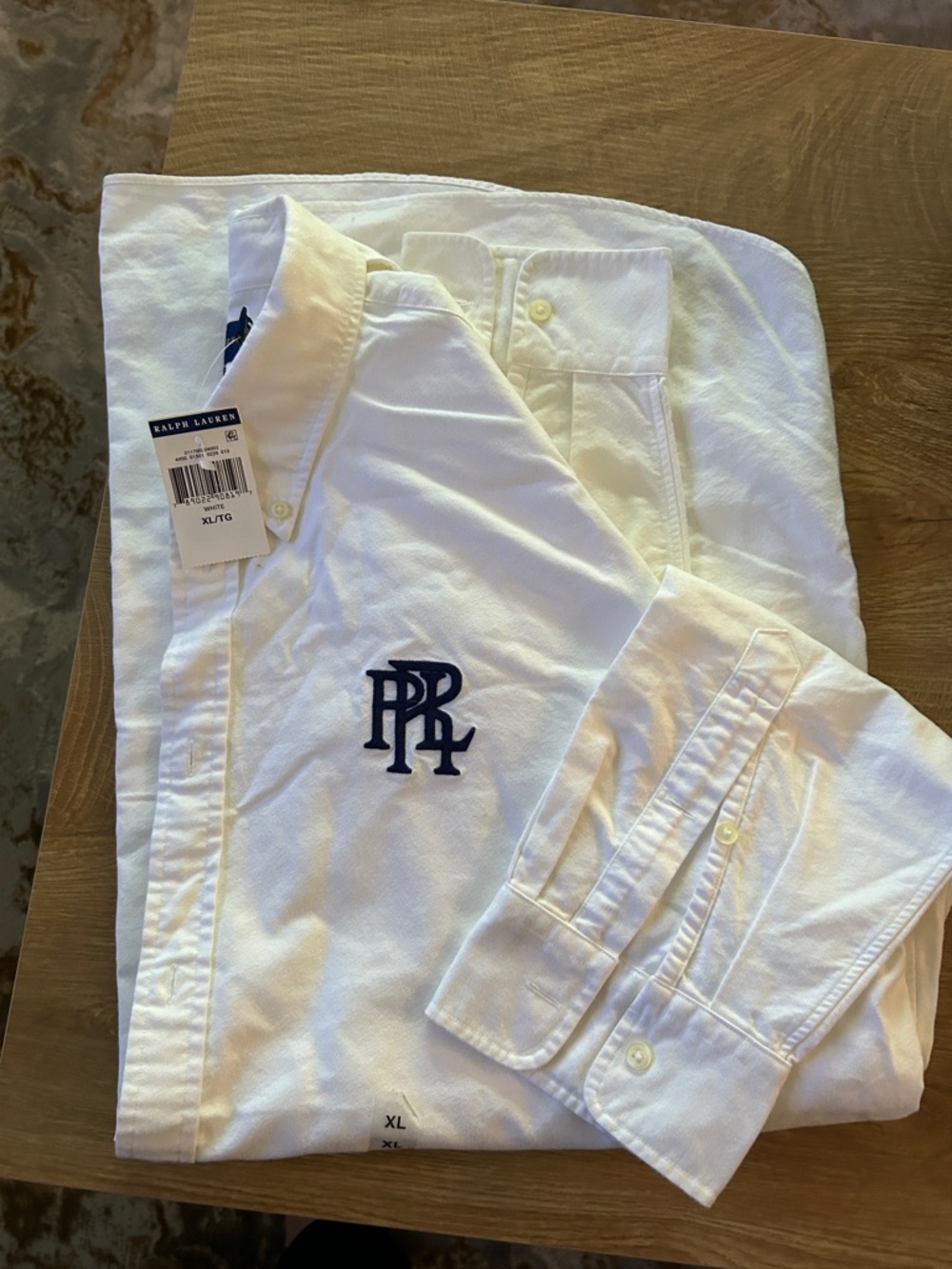 Ralph Lauren White Oxford Shirt with Navy Monogram PRL